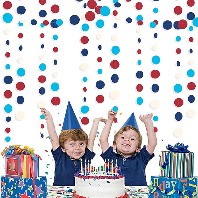 Nautical Party Decorations Circle Dot Garland Navy Blue Red White Hanging Paper - Image 5