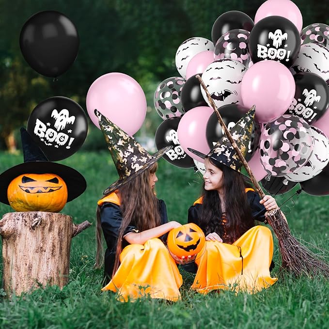FunHot Halloween Party Balloons, 12 Inch Black Pink Confetti Balloons Bat Ghost - Image 6