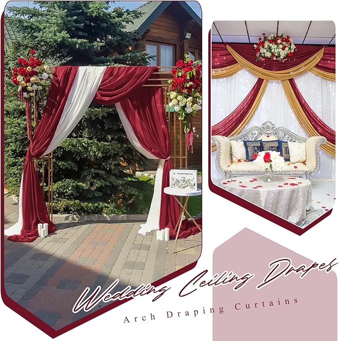 6 Panels Burgundy Ceiling Drapes - Image 6