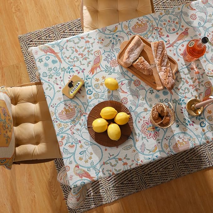 patdrea Designer Vintage Long Rectangular Tablecloth, French Floral Birds - Image 4