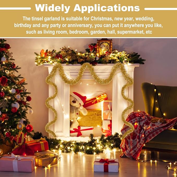 25 Feet Christmas Tinsel Garland, Metallic Twist Wall Hanging Backdrop - Image 4