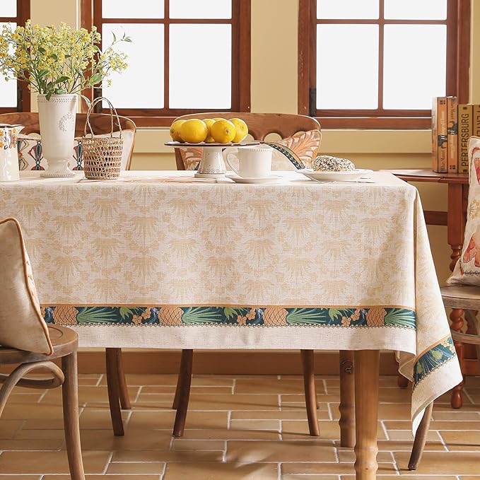 patdrea Designer Rectangle Linen Table Cloth, Vintage Anti-Wrinkle Durable - Image 2