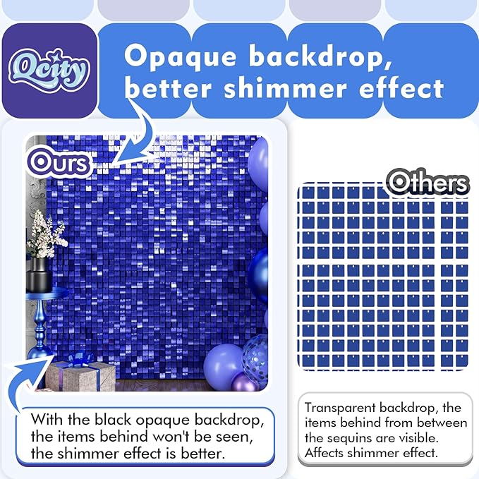 Qcity Blue Shimmer Wall Backdrop 30PCS, Square Sequin Glitter Backdrop Panel - Image 9