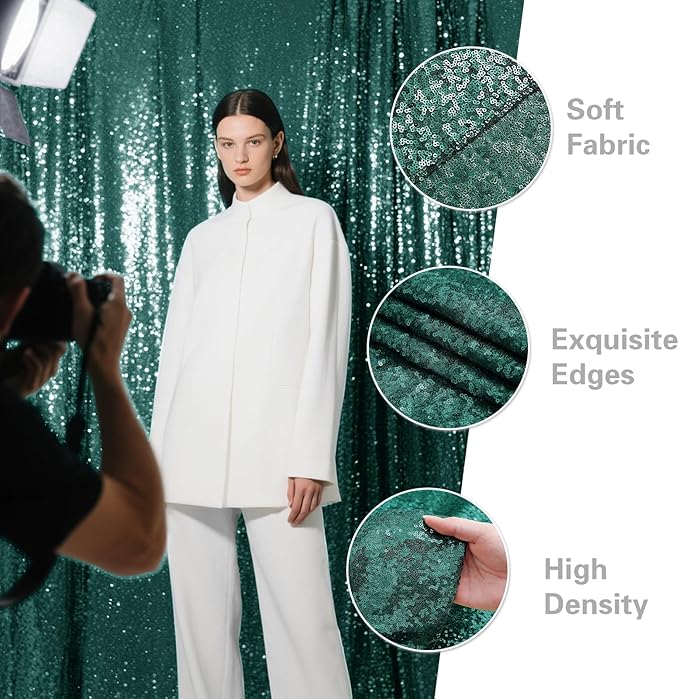 Dark Green Sequin Backdrop Curtain 4 Pieces 2FTx8FT Glitter Photography Backdrop - Image 6