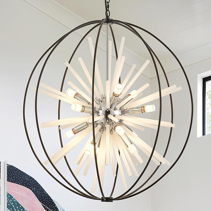 31.5" Black Chrome 16-Light Globe Sputnik Chandelier Modern Adjustable Hanging by TACDANDM