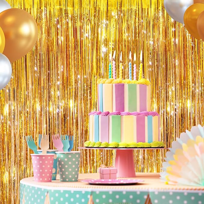 2 Pack Gold Metallic Tinsel Foil Fringe Curtains, Door Streamers Photo Booth - Image 5