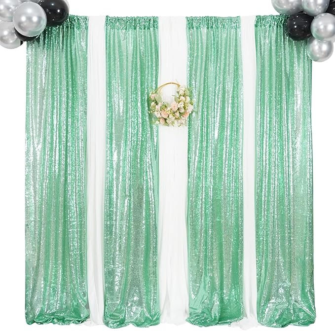 Poise3EHome Mint Green Sequin Backdrop Curtain, 2 Panels, - Image 2