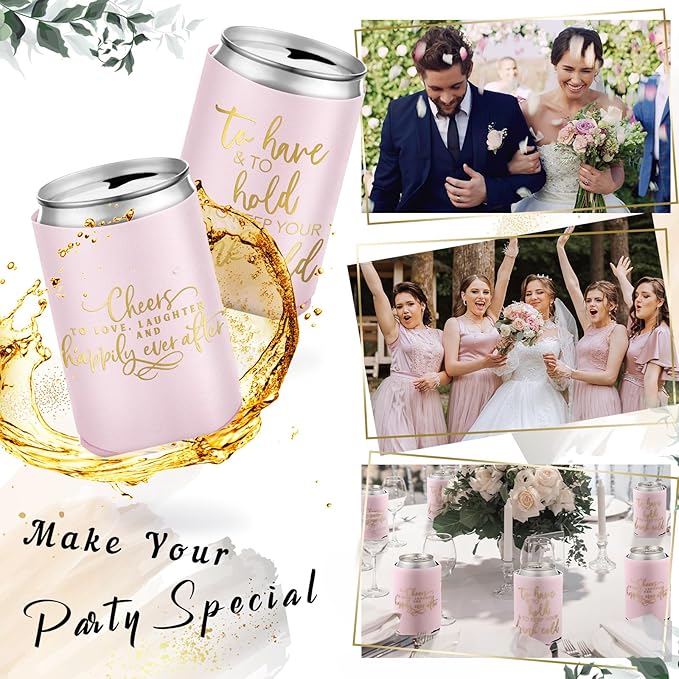 50 Pieces Pink Rose Wedding Can Cooler Bulk Engagement Party Favors - Image 5