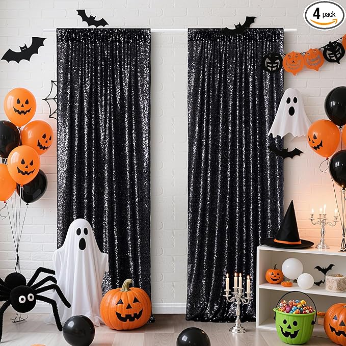 Poise3EHome Black Sequin Backdrop Curtain by Poise3EHome