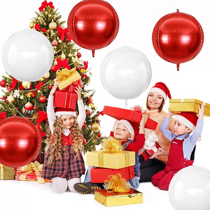 6Pcs Red White Round Foil Balloons, Giant 4D Round Ball Balloon, 22 Inch - Image 5