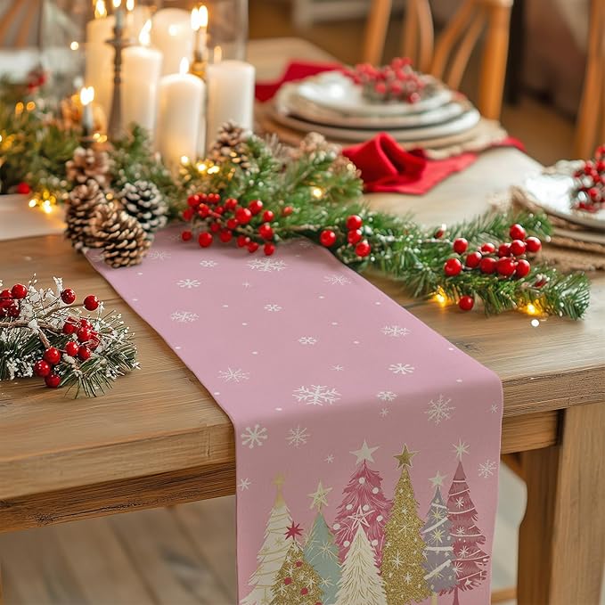 GEEORY Christmas Table Runner 13x120 Inch, Xmas Trees Snowflakes Holiday - Image 3