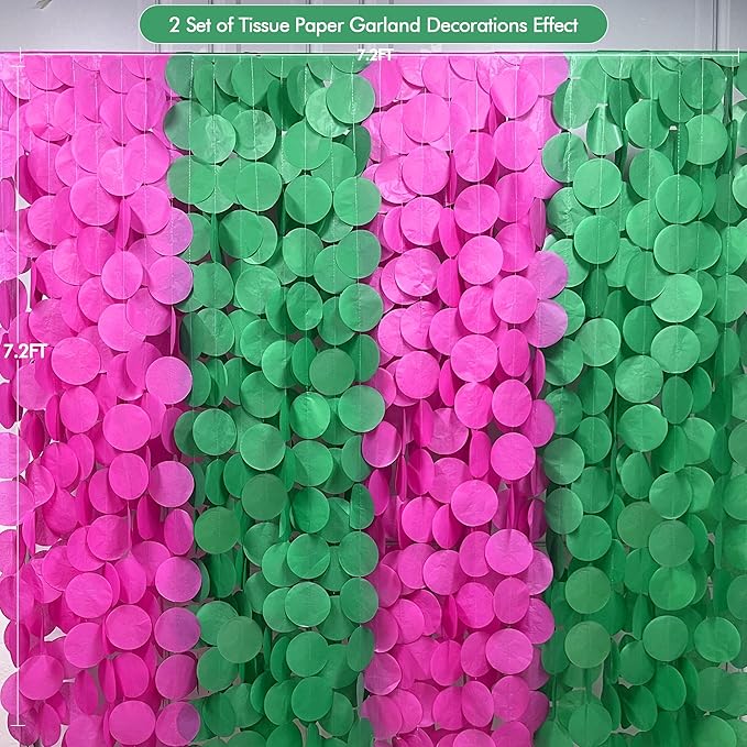 205 Ft Hot Pink and Green Party Decorations Circle Dot Backdrop Garland Tissue - Image 3
