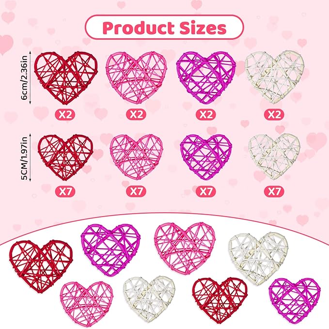 36pcs Valentine's Day Rattan Balls Heart Balls Decoration - Image 2