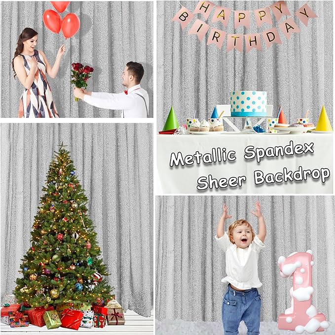 10FT x10FT Silver Metallic Spandex Backdrop, 1 Panel Glitter Sheer Photography - Image 6