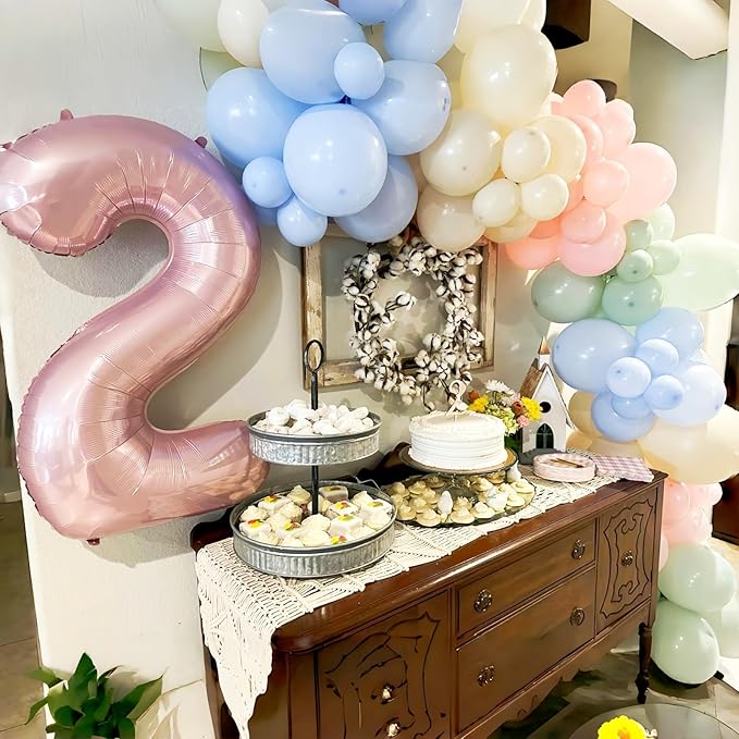 40 Inch Balloon Number 2 Pastel Pink, Large Foil Light Pink Number Balloons Set - Image 5