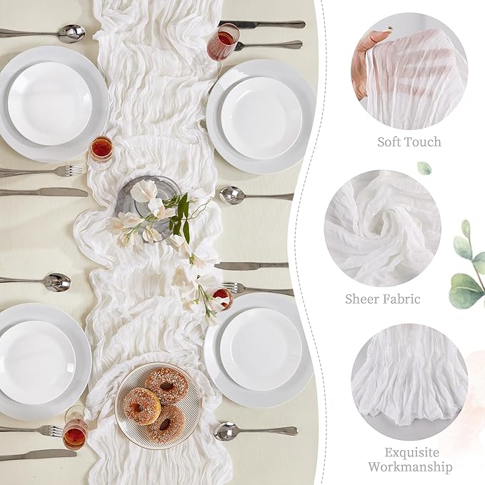 6 Pack White Cheesecloth Table Runner 10FT Long Boho Gauze Table Runner Rustic - Image 5