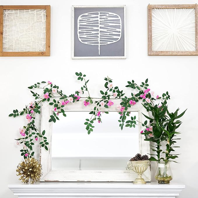 FiveSeasonStuff Fuchsia Pink Flower Garlands, Artificial Silk Wild Roses - Image 3