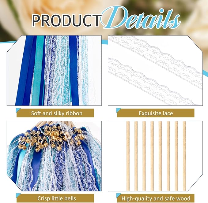 Taiyin 150 Pcs Lace Ribbon Stick Wands Wedding Wand Streamers - Image 3