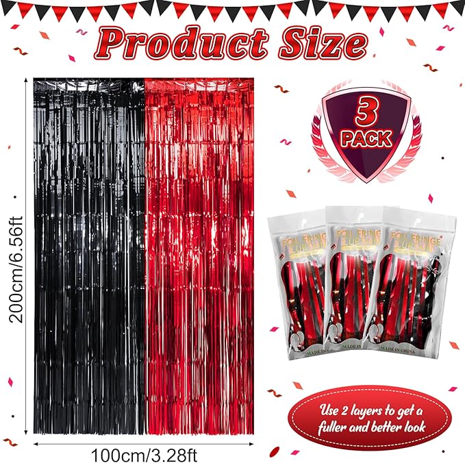 3 Pack 3.3Ft x 6.6Ft Graduation Foil Fringe Curtain Backdrop Decorations - Image 3