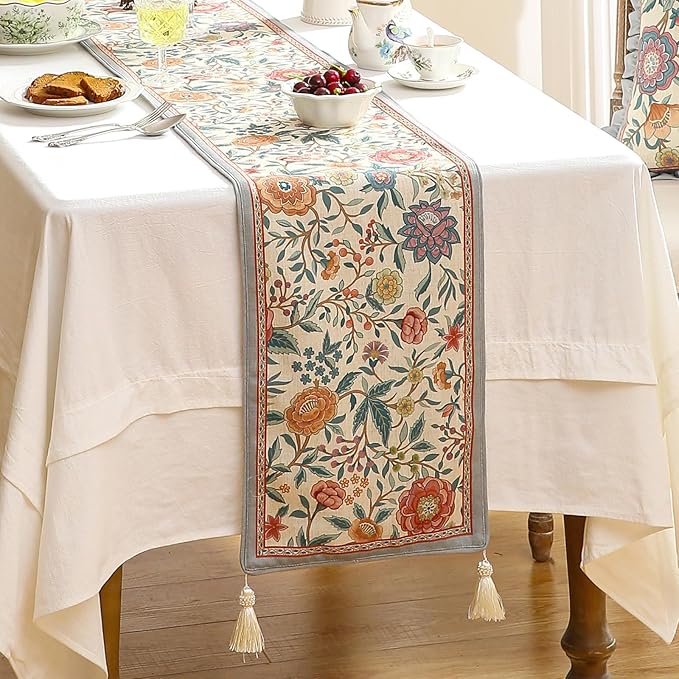 Floral Printed Table Runner for Table, Decorative Linen 87 Inches Long Table - Image 6