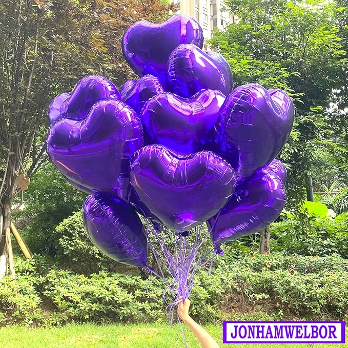 Jonhamwelbor 20Pcs 18 inch Purple Foil Mylar Heart Shape Balloons Decorations - Image 6