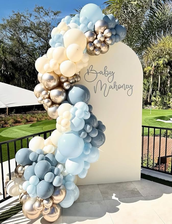Dusty Blue and Gold Balloons - Image 5