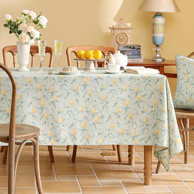 patdrea Designer Linen Green Small Square Tablecloth, Vintage Yellow Flowers - Image 2