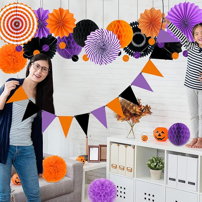 Halloween Party Decorations Paper Fans, Graduation Season Hanging Glitter - Image 7