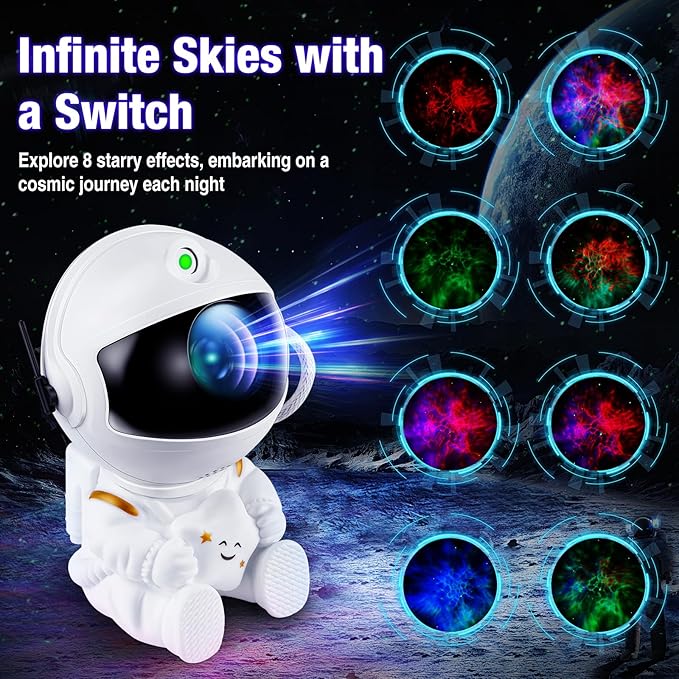Astronaut Galaxy Projector Night Light – White Astronaut Holding Star, Star - Image 2
