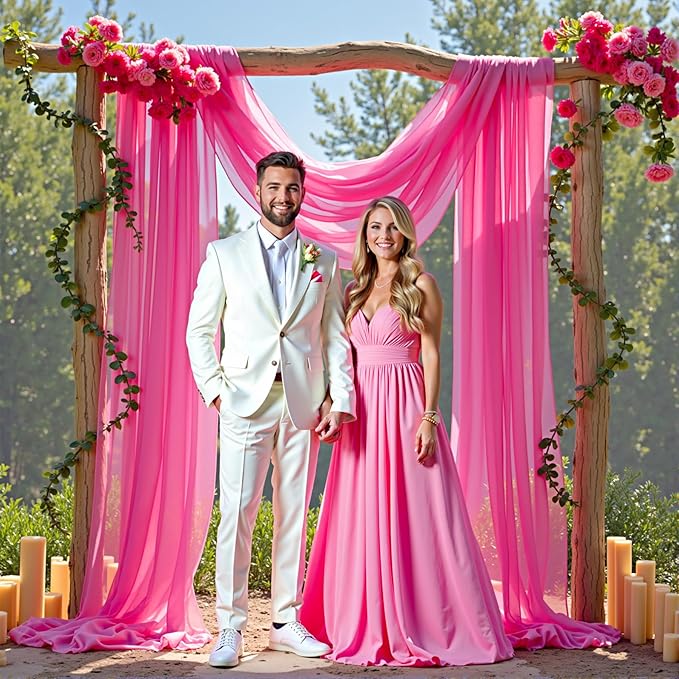 Wedding Arch Draping Fabric, 1 Panel 18FT Hot Pink Sheer Chiffon Curtain Drapes - Image 6