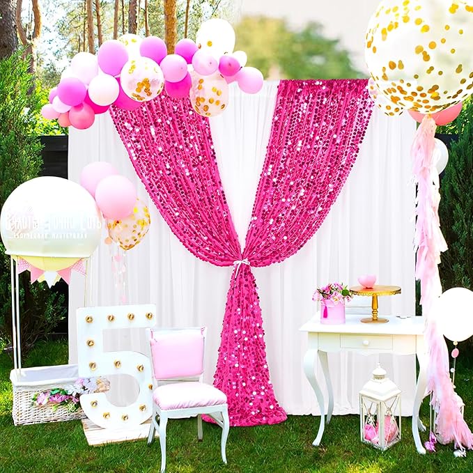 18mm Glitter Payette Backdrop 2 Panels 4ftx8ft Hot Pink Sequin Drapes Panels - Image 2