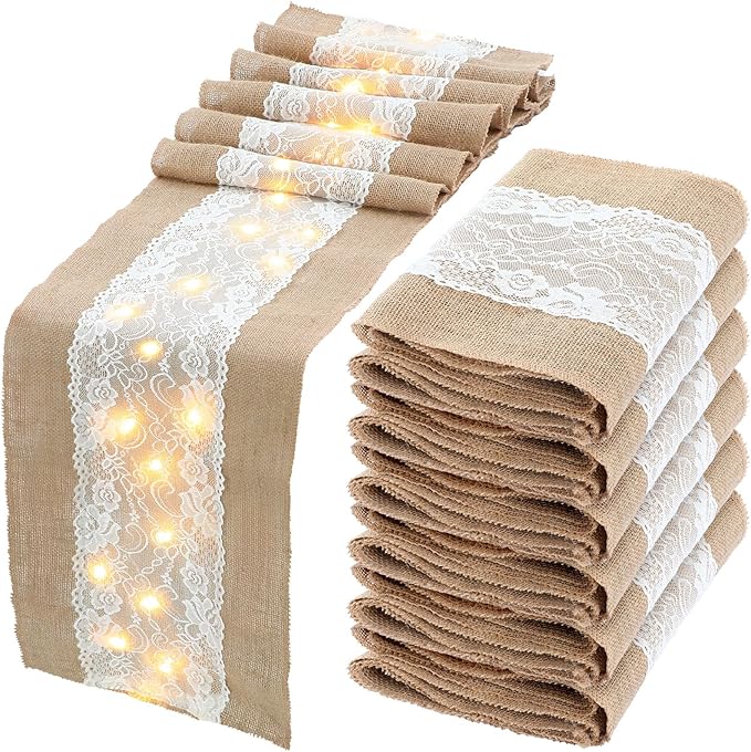 Xinnun 6 Pcs Burlap Table Runner by Xinnun