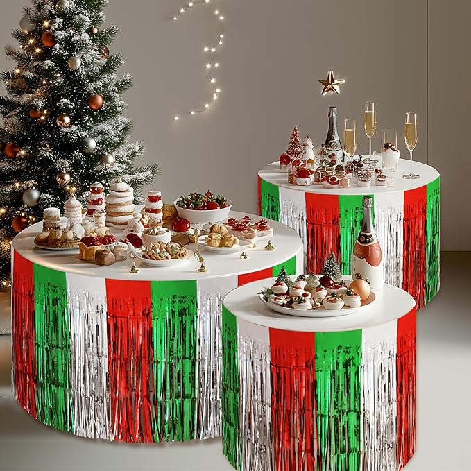 2 Pack Christmas Table Skirts, 29x108" Red & Silver & Green Metallic Foil - Image 5