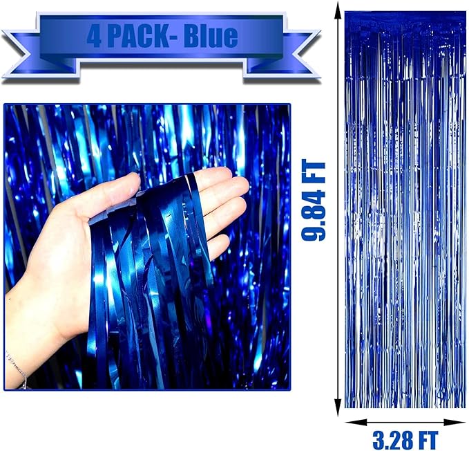 4 Pack Blue Foil Fringe Curtain Backdrop, 3.28Ft x 9.84Ft Metallic Tinsel - Image 2