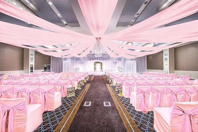 6 Panels Pink Ceiling Drapes for Wedding, 5ftx40ft Ceiling Drapes Cheesecloth - Image 6
