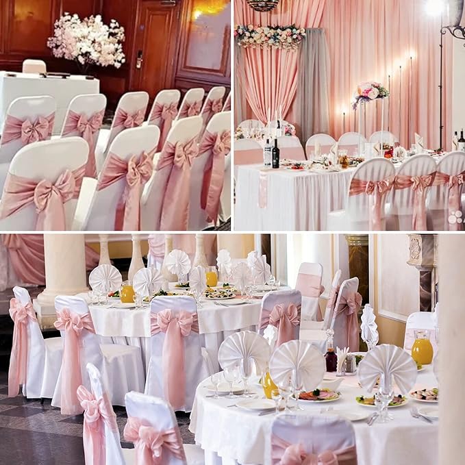 100 PCS Satin Chair Sashes Decorative Bow Chair Ribbon Bows Chairs Cover Band - Image 4