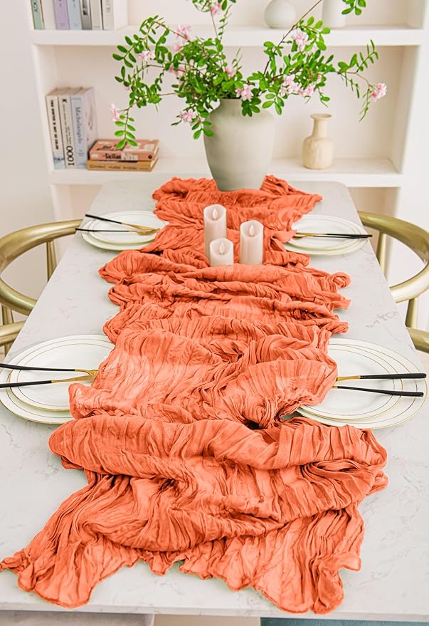 8 Pack 10Ft Orange Cheesecloth Table Runner 35x120 inch Boho Gauze Cheese - Image 8