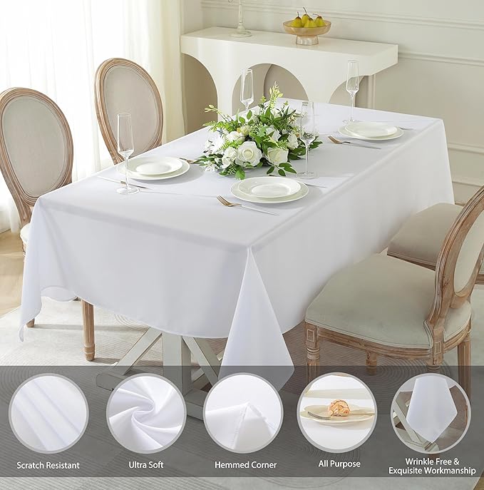 Craft And Party Rectangle Tablecloth, 70 x 90 Inch White Tablecloth, Polyester - Image 2