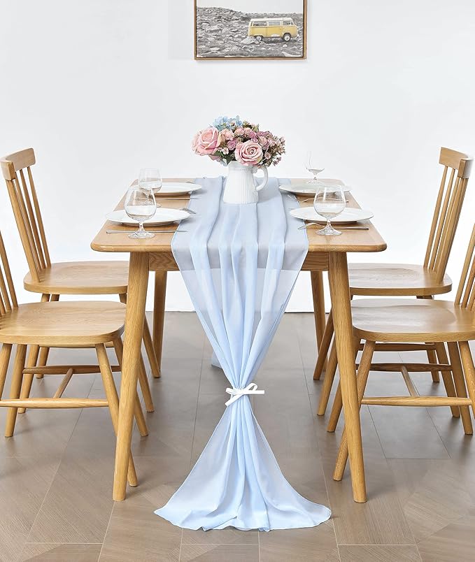 2 Pack 10Ft Baby Blue Chiffon Table Runner Sheer 29x120 Inch - Image 3