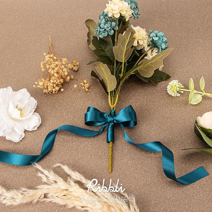 Ribbli Teal Satin Ribbon 5/8 inch x Continuous 25 Yards, Double Faced Satin Use - Image 3