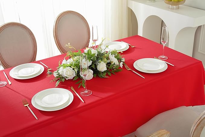 Craft And Party Rectangle Tablecloth, 70 x 90 Inch Red Tablecloth, Polyester - Image 4
