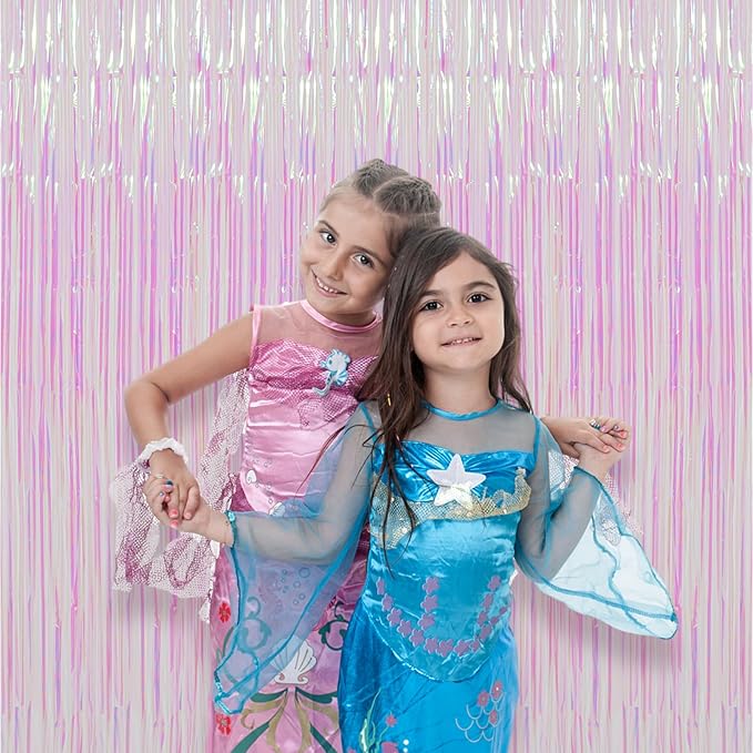 2 Pack Iridescent Transparent Foil Fringe Backdrop Curtains, Tinsel Streamers - Image 7