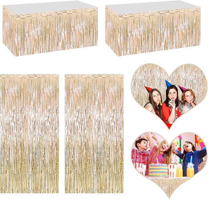 4P Metallic Foil Fringe Tinsel Table Skirts by FENGNIAN