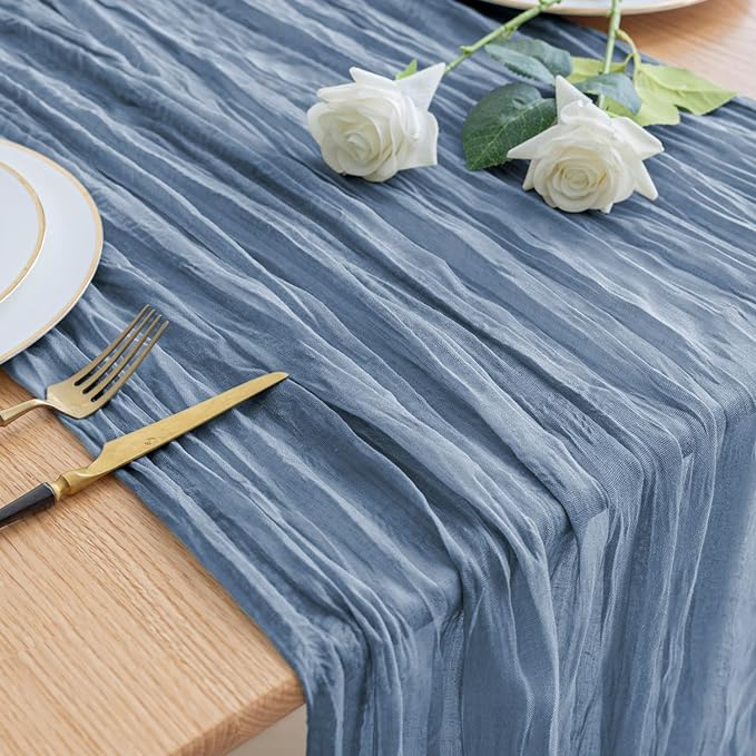 Asee'm Cheesecloth Table Runner 120 Inches Dusty Blue Boho Gauze Cheese Cloth by Aseem
