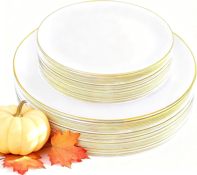 KIRE 60PCS Gold Plastic Plates by KIRE