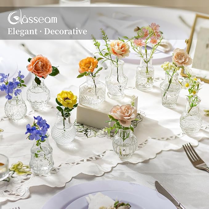 Glasseam Small Bud Vases for Centerpieces: 20PCS Mini Clear Glass Vase Set for - Image 6
