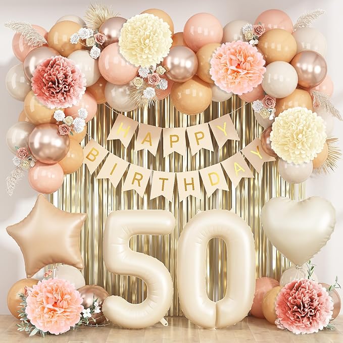 Beige 50th Birthday Decorations by KAINSY