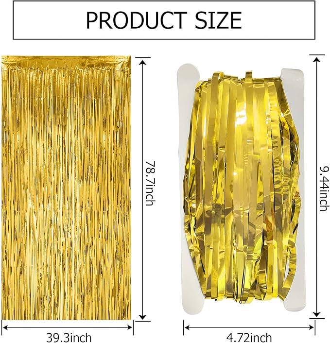 2 Pack Gold Fringe Curtain Backdrop Tinsel Streamers Birthday Party Decorations - Image 7