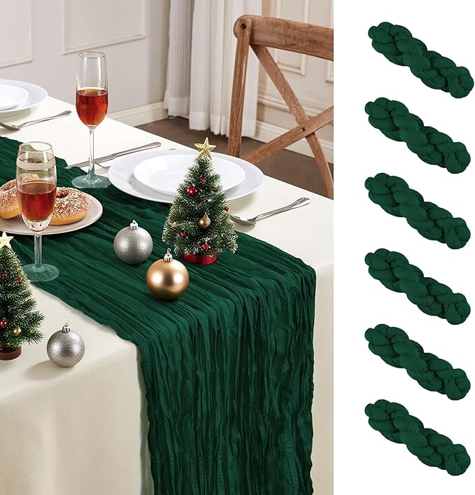 6 Pack Emerald Green Cheesecloth Table Runner 10FT Long Boho Gauze Table Runner by AGIRL