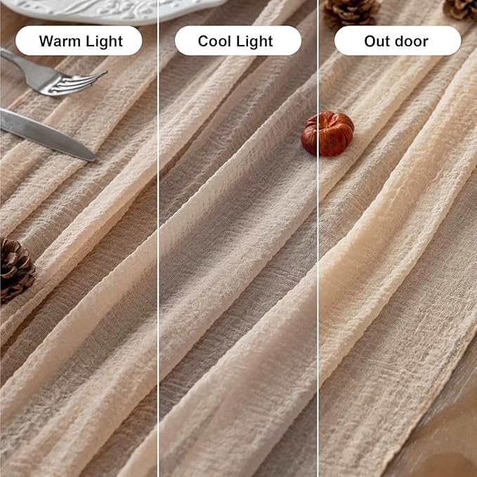 6pcs Deep Beige Cheesecloth Table Runner Rustic Boho Gauze 120 Inch 10 FT - Image 7